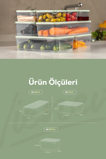 Vienev 10-Piece Refrigerator Freezer Organizer and Storage Container Mint 6X(350ml) 2X(1.65Lt) 2X(1.75Lt)