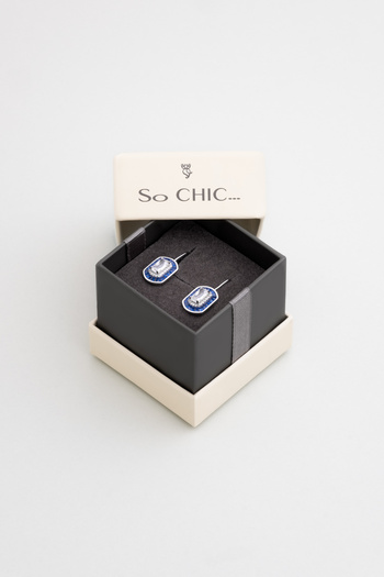 So CHIC... Safir Mavisi 18 Ayar Beyaz Altın Kaplama Gümüş Küpe