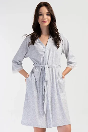 VİENETTA Gray Melange Capri Sleeve Dressing Gown - C0T5N0O704