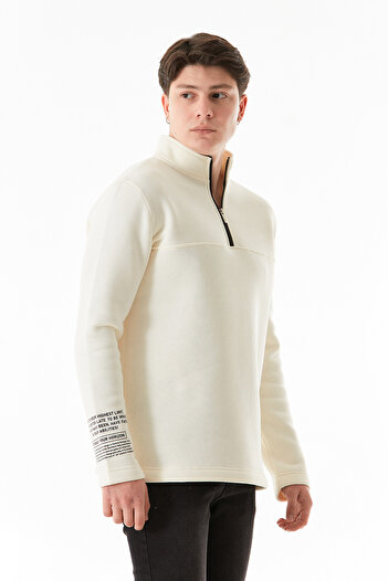 Fulla Moda 3 Thread Basic Half Zipper Stand Collar Sweatshirt