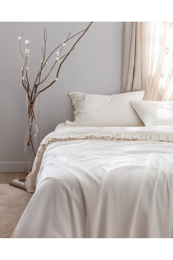 Madame Coco Perline Double 100% Cotton Ruffle Duvet Cover Set - Ecru/Beige
