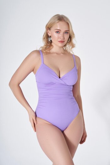 HAREM SUARE Judy Minimizer Gathering Large Size V-Neck Swimsuit Lilac
