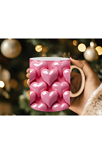 Evion 3D Design Porcelain Mug with Heart - Gift Mug - Printed Mug