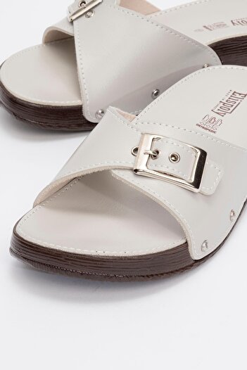 Ccway Beige Women's Slippers - Single Buckle and Belt
