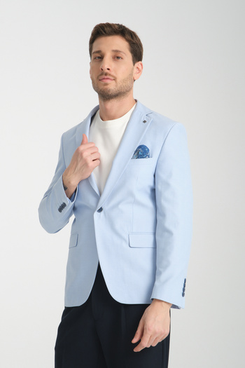 Frappoli Galdino Bărbați Ice Blue Self Patterned Slim Fit Mono Collar Sports Blazer Jacket