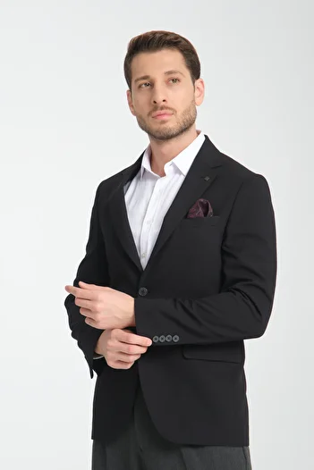 Frappoli Arunte Men's Black Linen Look Thin Four Season Wearable Slim Fit Blazer Jacket