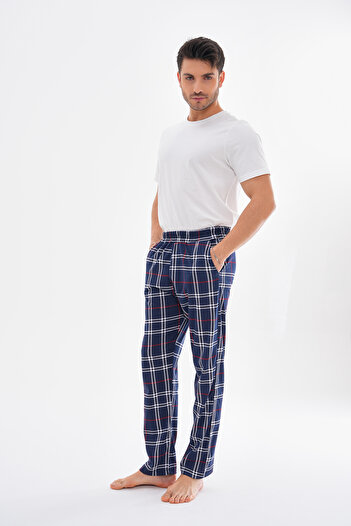Arvin Erkek Pamuklu Cepli Ekose Baskılı Beli Lastikli Pijama Altı Eşofman