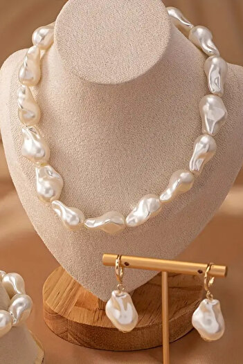 Mrs Flower Elegant Serisi Kadın İnci Takım Küpe Kolye Bilelik Set