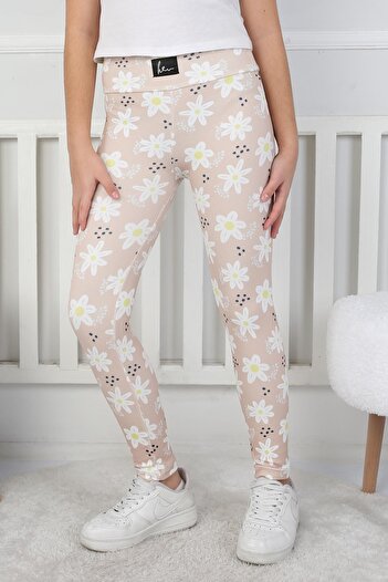 e-çocuk Girl's Ribbed Flower Printed Tights 8001B
