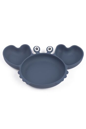 jojobebek Vacuum Silicone Feeding Set - Food Plate, Bowl, Straw, Bib, Fork-Spoon, Cup / Dark Blue (Crab)
