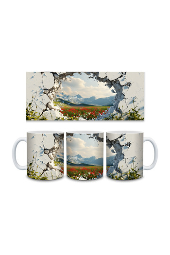 Evion 3D Porcelain Mug with Roses in the Wall - Gift Mug - Printed Mug