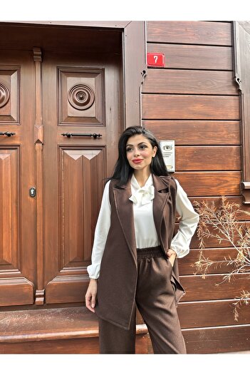 KÜÇÜĞÜM BUTİK Brown Color Wool Effect Vest and Trousers (Vest-Pant)