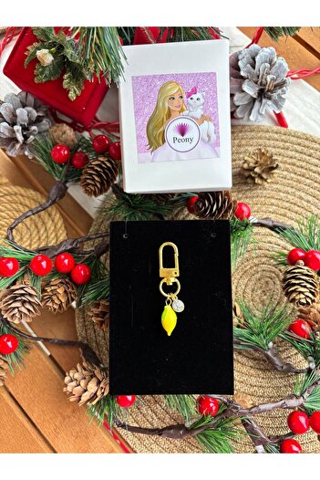 PEONY peonyofficiall Klipsli Limon Cam Murano Altın Kaplama Tektaş Detaylı Cüzdan Süsü Charm Çanta Süsü Anahtarlık