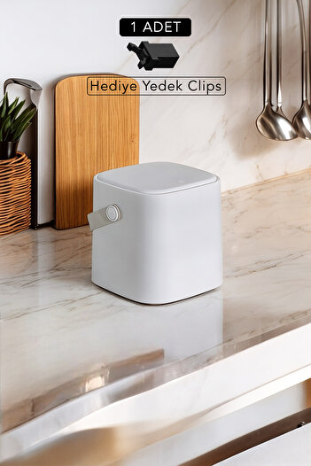 Carat Home 4 Lt White Countertop Kitchen Trash Can - with Click Lid and Handle