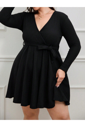 buğrahayalin Women's Long Sleeve Double Breasted Collar Belt Detail Loose Raised Camisole Mini Dress