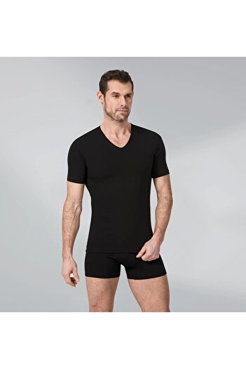 Namaldı 191S Men's Summer Summer V-Collar Black Tshirt