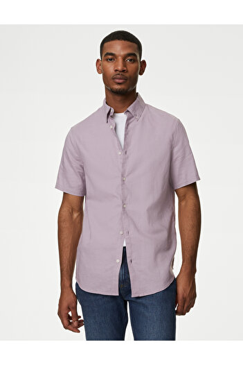 Marks & Spencer Regular Fit Kısa Kollu Keten Gömlek