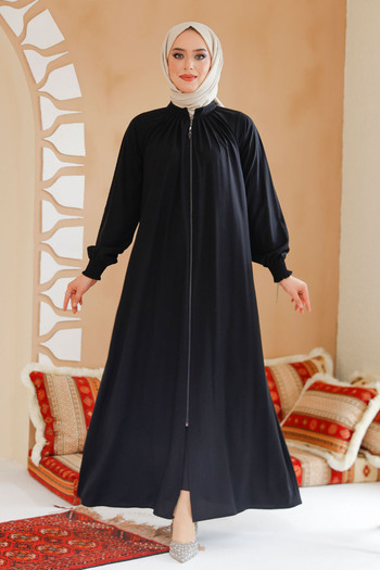Neva Style Zippered Black Hijab Ferace 45293S