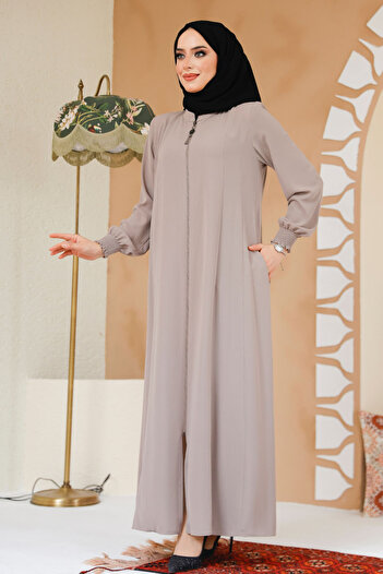 Neva Style Μπεζ Hijab Ferace - Με φερμουάρ, Μοντέλο 45294BEJ
