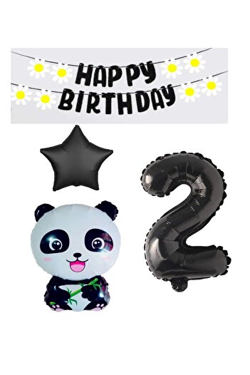 STAR PARTY Star Figure Panda Pattern - Star Black Banner, Age 2 Birthday Party Set