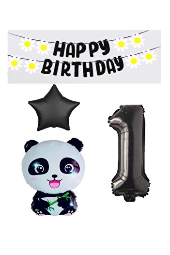 STAR PARTY Star Figure Panda Birthday Set - Star Black Banner, Age 1