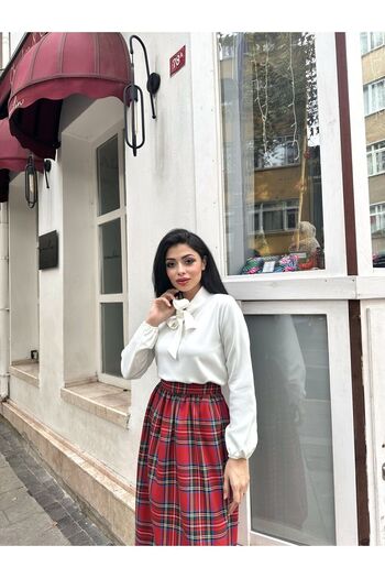 KÜÇÜĞÜM BUTİK Red Plaid Gathered Waist Long Skirt
