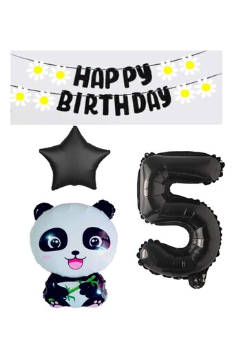 STAR PARTY Star Figure Panda Birthday Set - Star Black Banner, Age 5