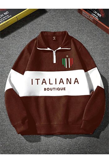 Altamira Unisex Καφέ Boutique Φούτερ με φερμουάρ με λαιμόκοψη σε μεγάλο μέγεθος