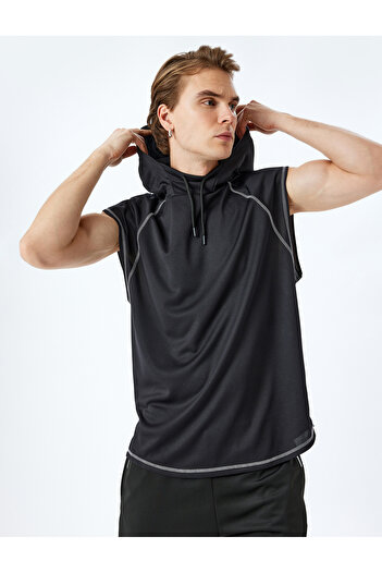 Koton Oversize Sleeveless Sports Tank Top with Hooded Stitching Detail