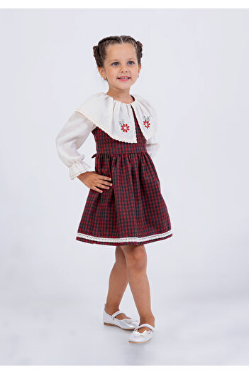Filizdens Kids Girl's Dress Collar Embroidered Pitching Dress Casual Birthday Dress