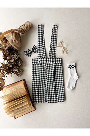 KÜÇÜĞÜM BUTİK Black Gingham Boy's Slippers Bow Tie