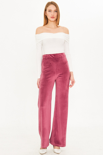 armonika Women's Dusty Rose Velvet Pants with Elastic Waist Arm-25K 001091