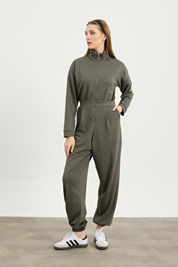 Birgül Bektaş Green Zipper Detailed Jumpsuit