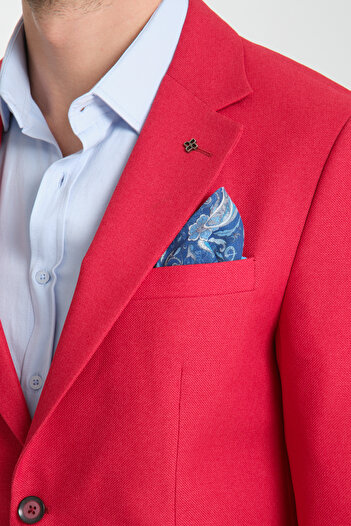 Frappoli Alfredo Men's Red Mono Neck Linen Print Slim Fit Sports Blazer Jacket