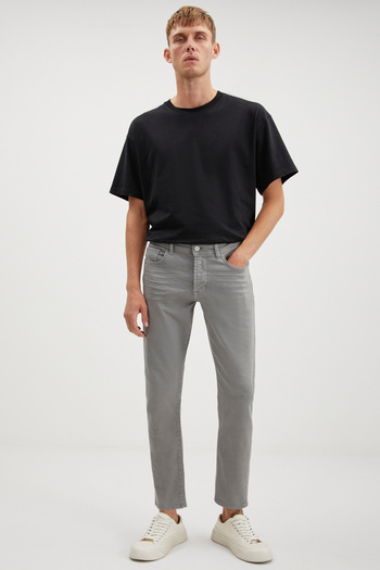 GRIMELANGE Antonia Men's - Stretch and Thick Texture Light Gray Jeans, Pipe Leg and Magic Denim Jeans