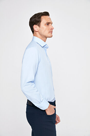 D'S Damat Ds Damat Regular Fit Mavi Düz Gömlek