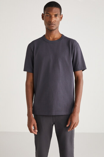 GRIMELANGE Astons Men's Relaxed 100% Organic Cotton Thick Single Jersey Woven Dark Gray T-Shirt