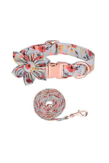 PAKEWAY 2 Pieces Floral Design Dog Collar and Strap - Walking Set
