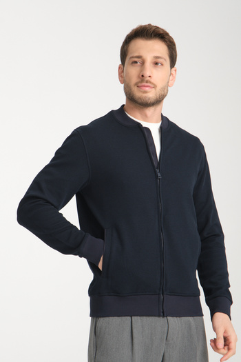 Frappoli Men's Slim Fit Slim Fit Stand Collar Long Zip Solid Cardigan