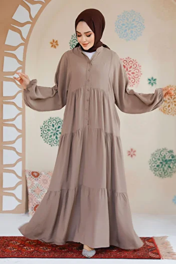 Neva Style Φόρεμα Hijab Πλισέ Mink 20612V