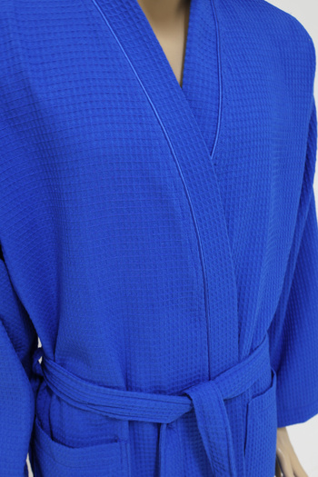 AİRYCOT Men's Parliament Blue - Pique Bathrobe Dressing Gown with Intermediate Piping