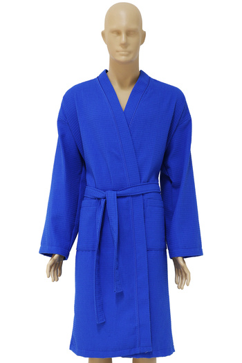 AİRYCOT Men's Parliament Blue - Pique Bathrobe Dressing Gown with Intermediate Piping