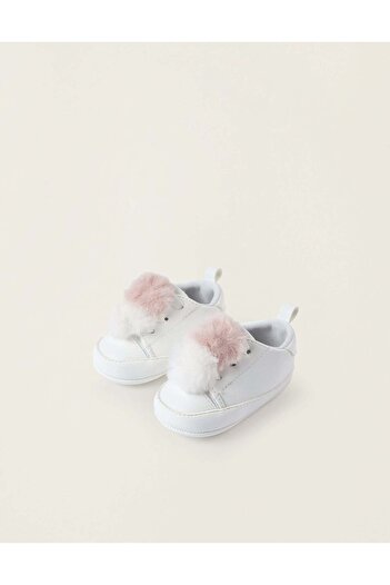 Ziddy TRAINERS WITH POMPONS FOR NEWBORN GIRLS WHITE/PINK