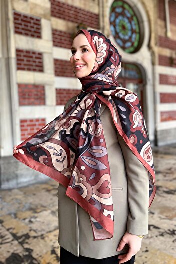 Sultan Soft Pamuk Şal - Mira Desen - SLT2527-20 - Kahve, Siyah, Bej