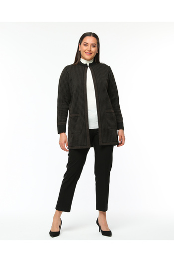 Elvin Knitwear Large Size Mother Winter Black Cardigan