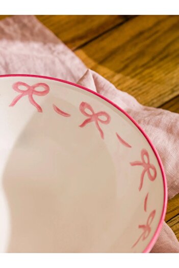 LC Waikiki LCW HOME Pembe Fiyonk Baskılı Porselen Salata Kasesi 19 Cm