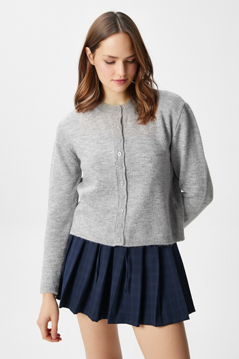 Ritnice Women's Nina Crew Neck Gray Basic Cardigan