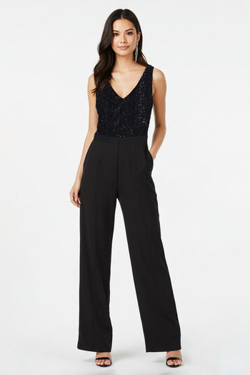 Trendyol Collection Black Double Breasted Collar Sequin Detailed Knitted Jumpsuit Tprss25Tu00000