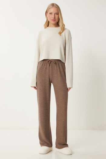 Happiness İstanbul Brown Soft Women's Knitted Trousers - Ub00295