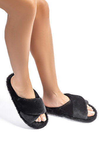 Twigy Black Cross Plush Women's House Slippers - 36/41